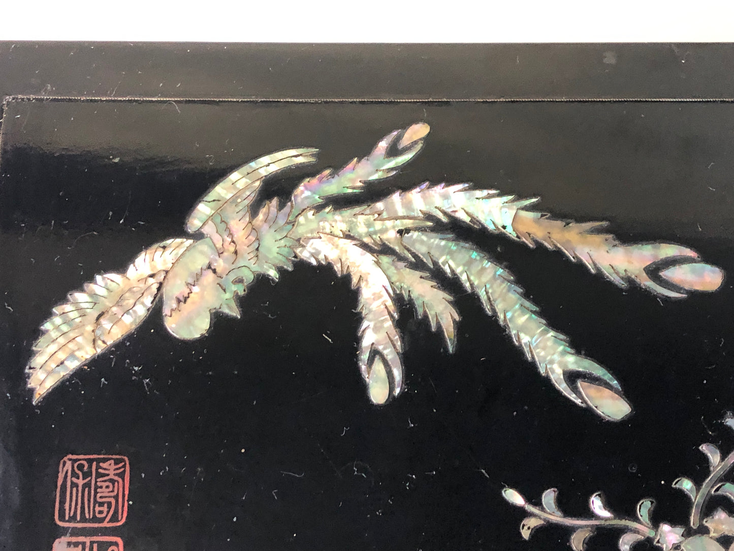 Y7701 FLOWER STAND Mother-of-pearl work signed Japan antique ikebana arrangement