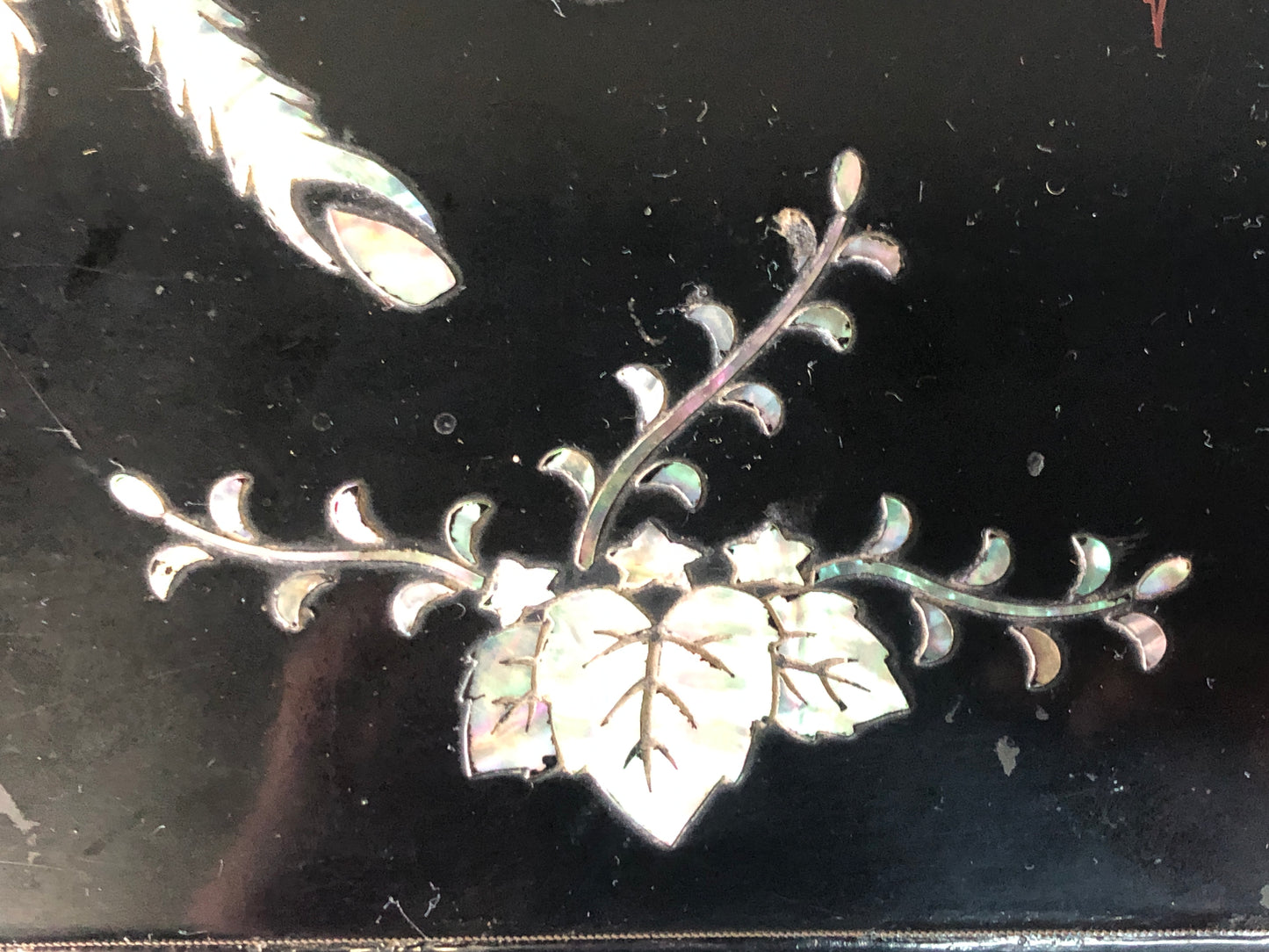 Y7701 FLOWER STAND Mother-of-pearl work signed Japan antique ikebana arrangement