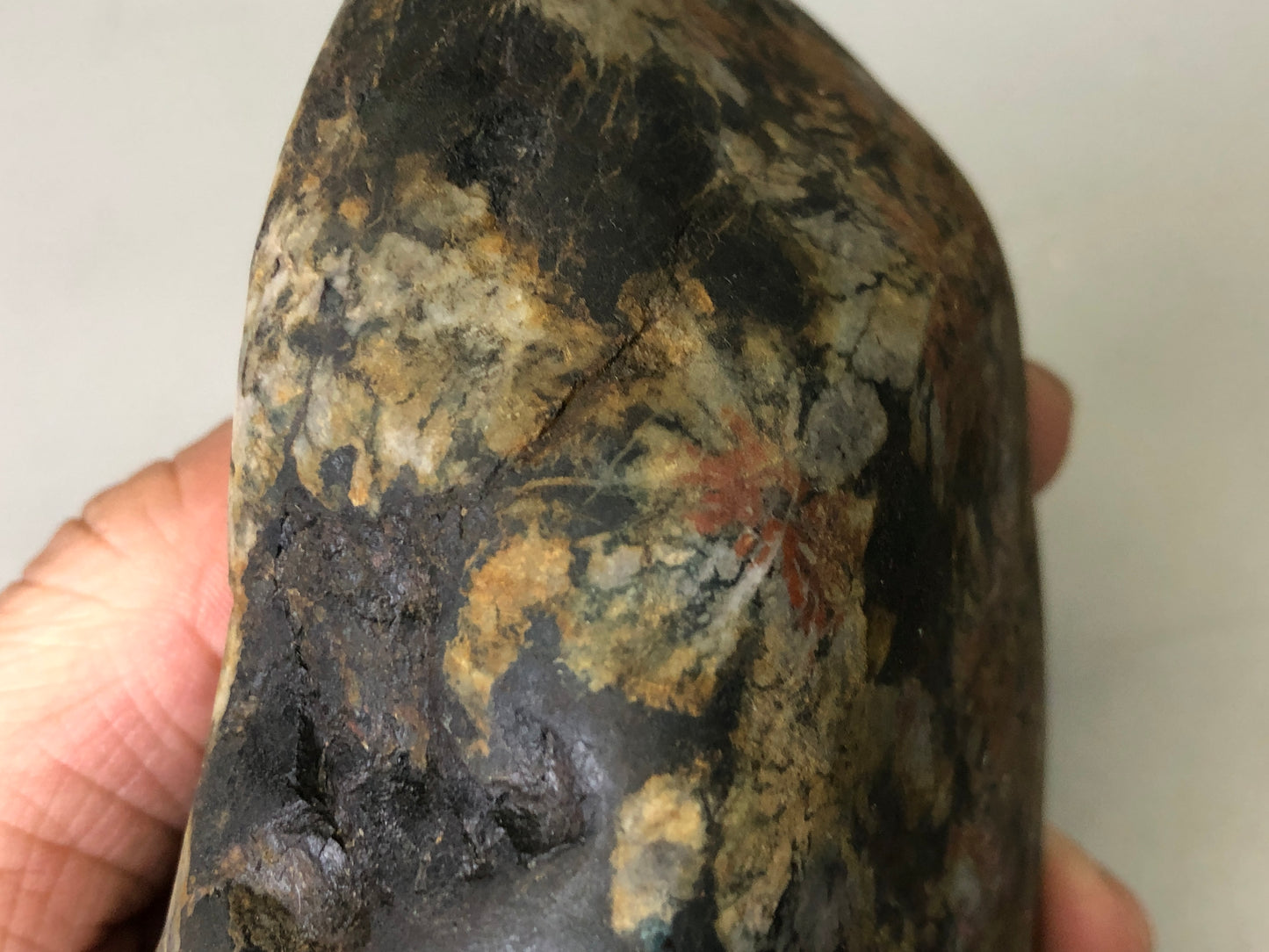 Y7717 OKIMONO Chrysanthemum stone wood stand signed Japan antique decor interior