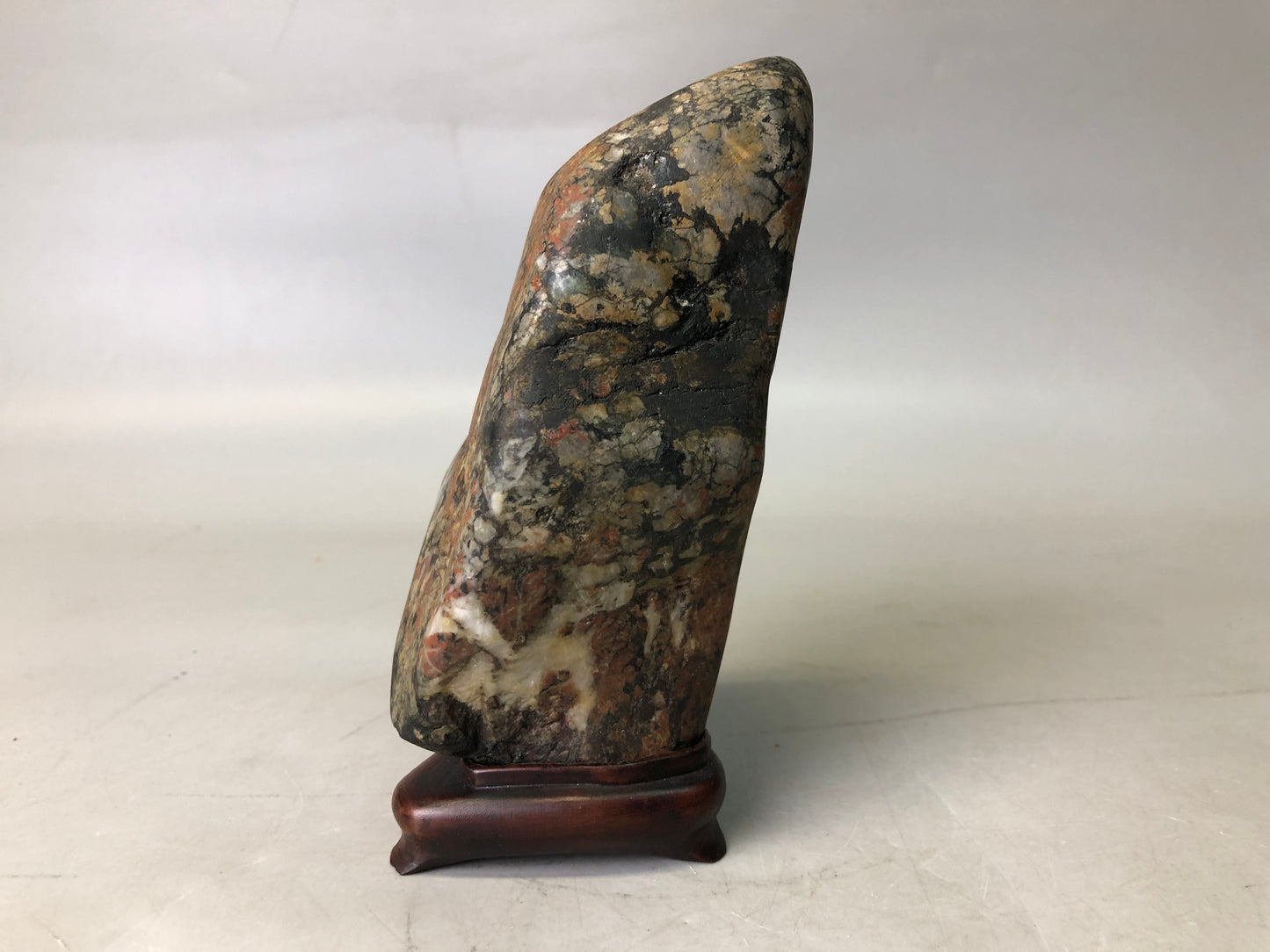 Y7717 OKIMONO Chrysanthemum stone wood stand signed Japan antique decor interior