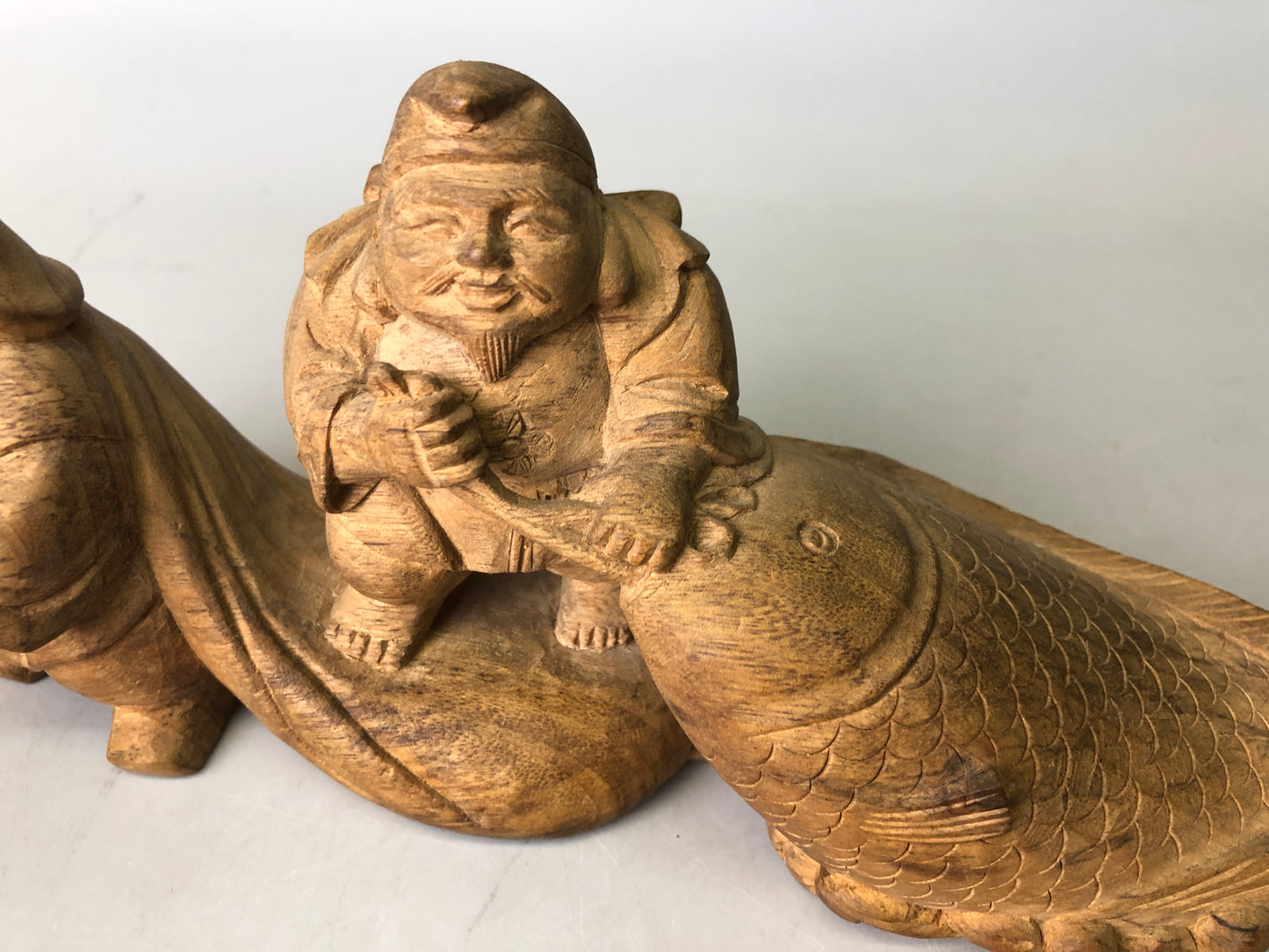 Y7746 STATUE wood carving Ebisu Daikoku figurine Japan antique Buddhist figure