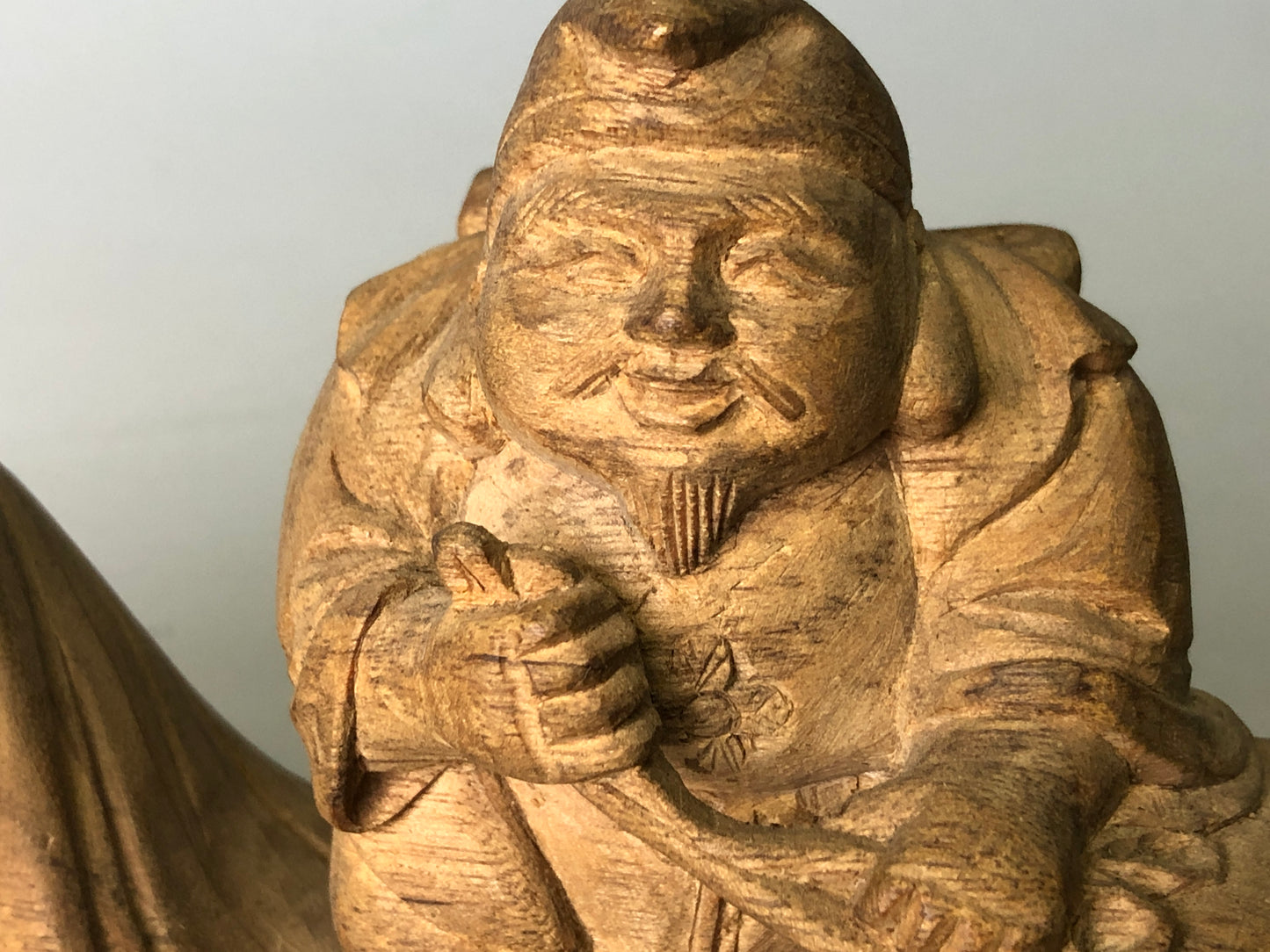 Y7746 STATUE wood carving Ebisu Daikoku figurine Japan antique Buddhist figure