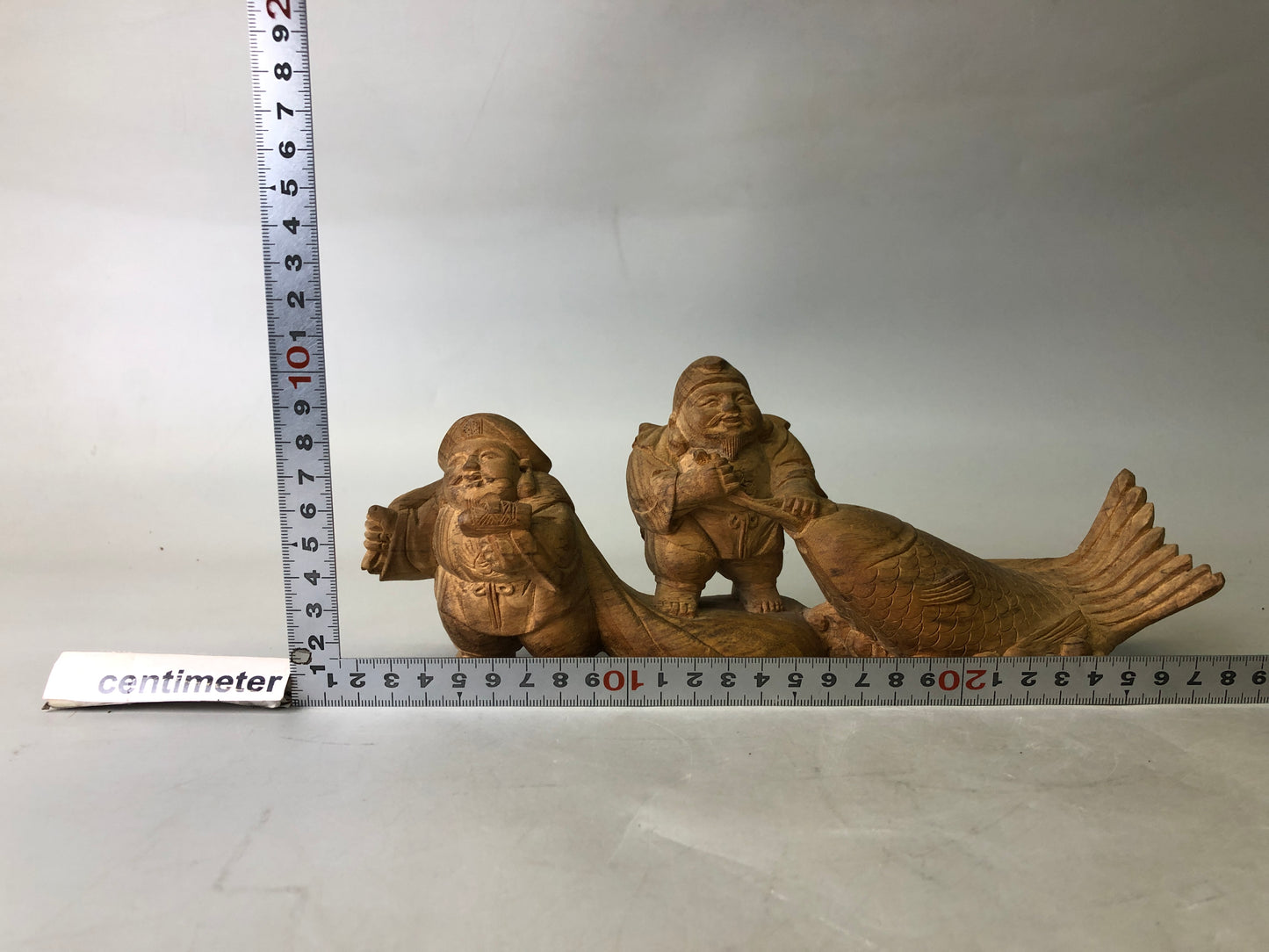 Y7746 STATUE wood carving Ebisu Daikoku figurine Japan antique Buddhist figure