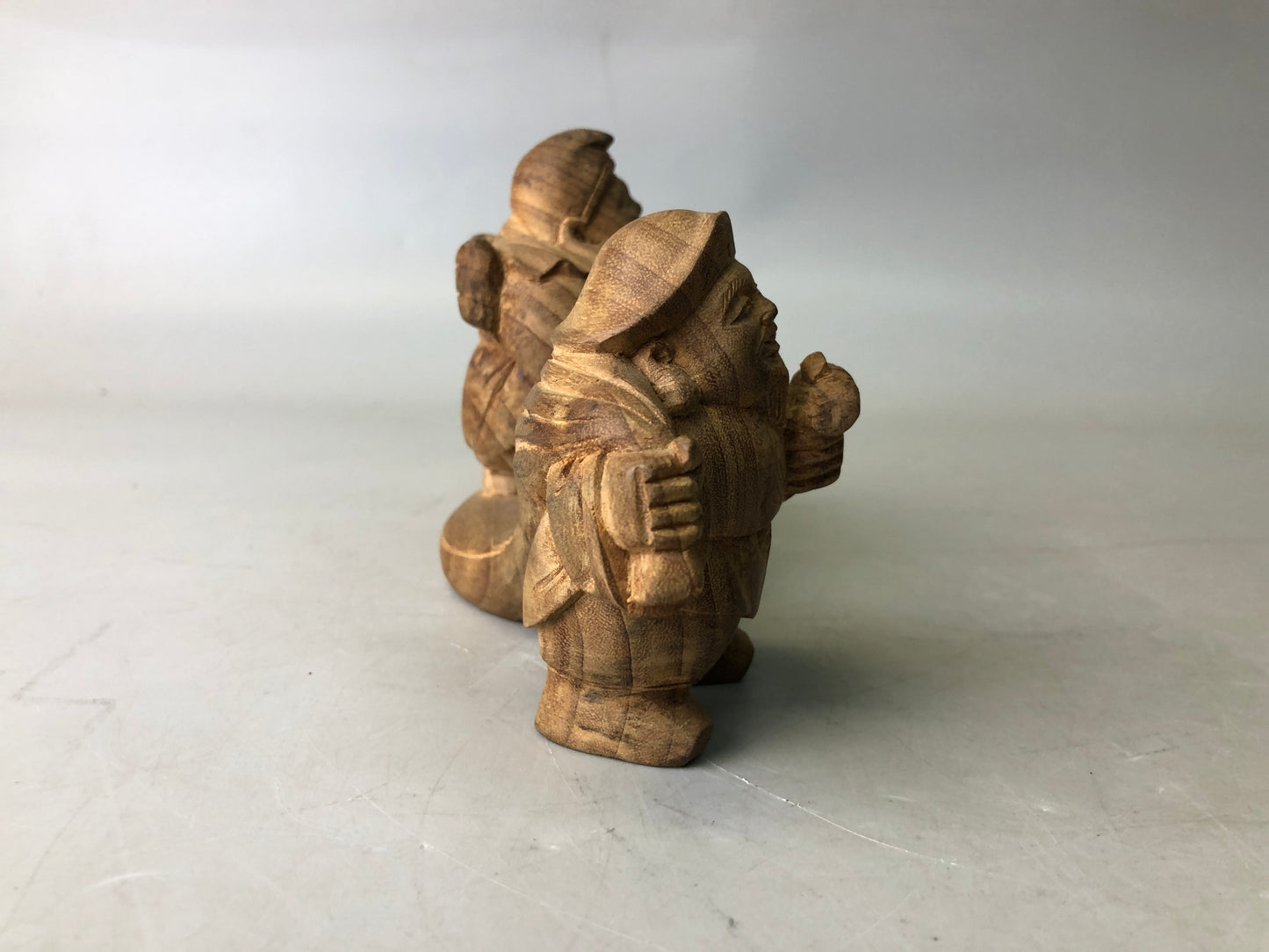 Y7746 STATUE wood carving Ebisu Daikoku figurine Japan antique Buddhist figure
