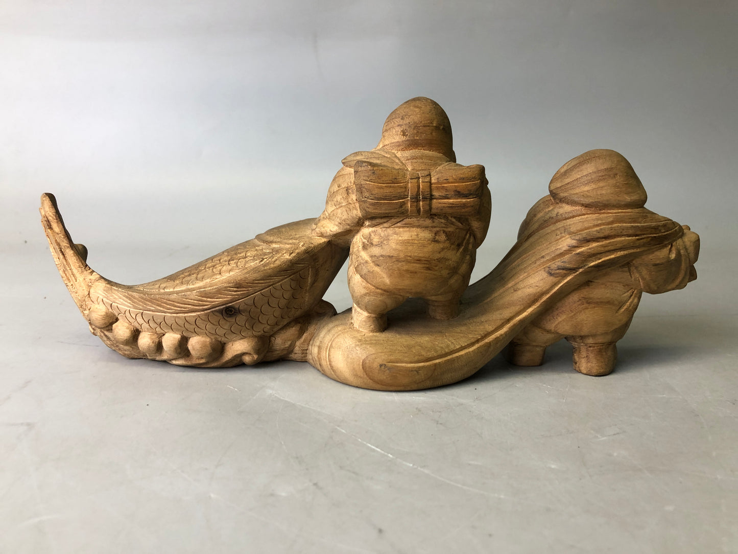 Y7746 STATUE wood carving Ebisu Daikoku figurine Japan antique Buddhist figure