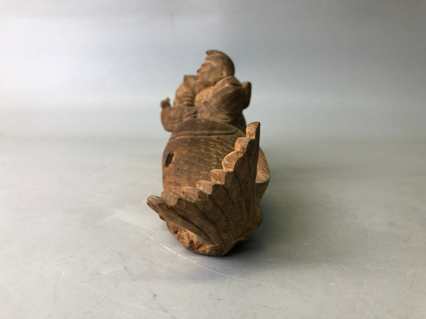 Y7746 STATUE wood carving Ebisu Daikoku figurine Japan antique Buddhist figure