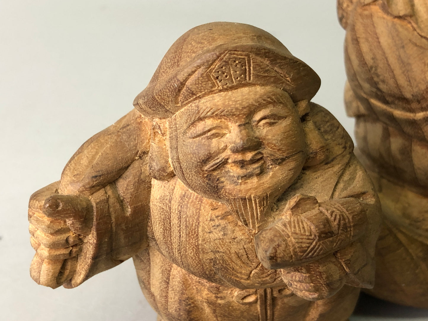 Y7746 STATUE wood carving Ebisu Daikoku figurine Japan antique Buddhist figure