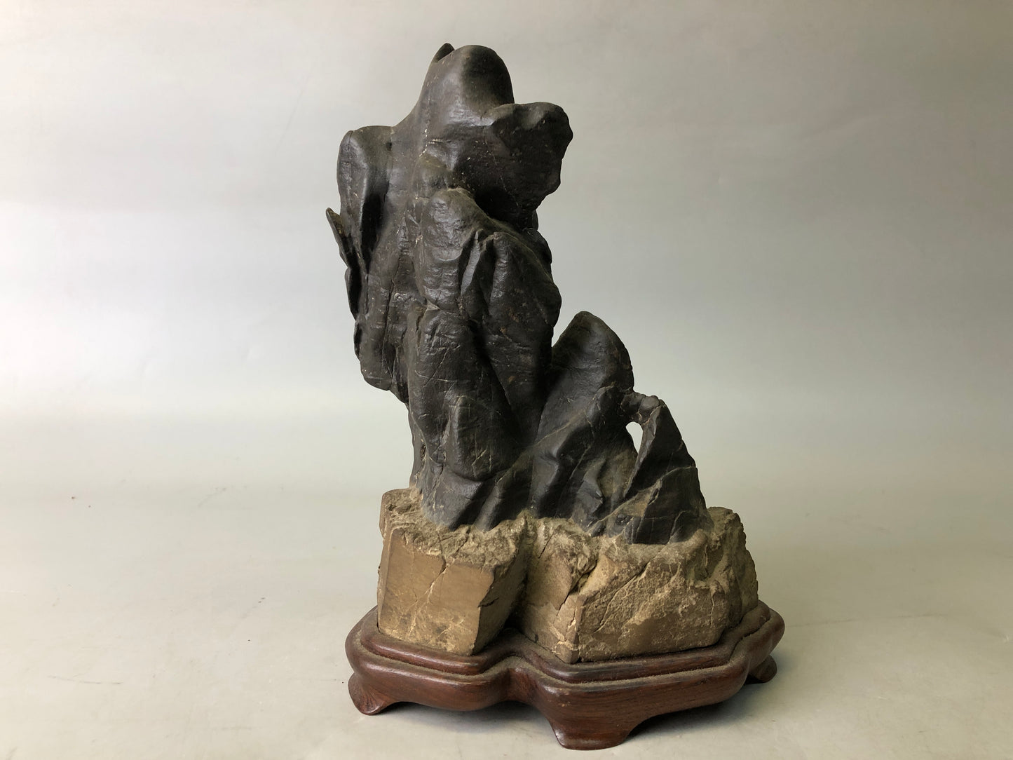 Y7752 OKIMONO Suiseki viewing stone wooden stand Japan antique decor interior