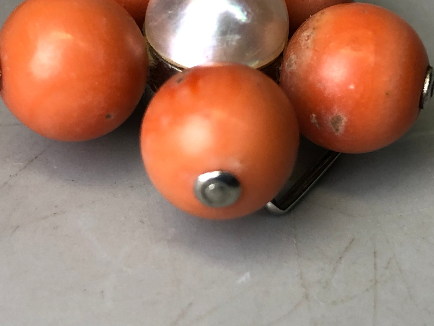 Y7758 OBIDOME Sash clip brooch real Coral pearl Japan antique kimono accessory