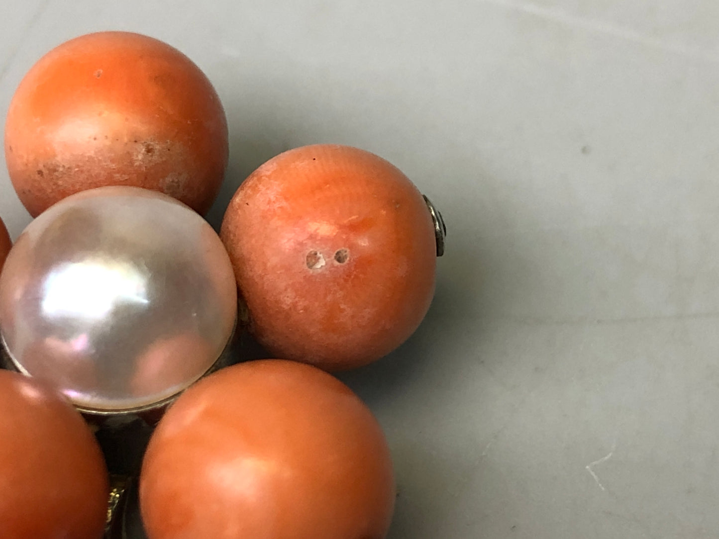 Y7758 OBIDOME Sash clip brooch real Coral pearl Japan antique kimono accessory