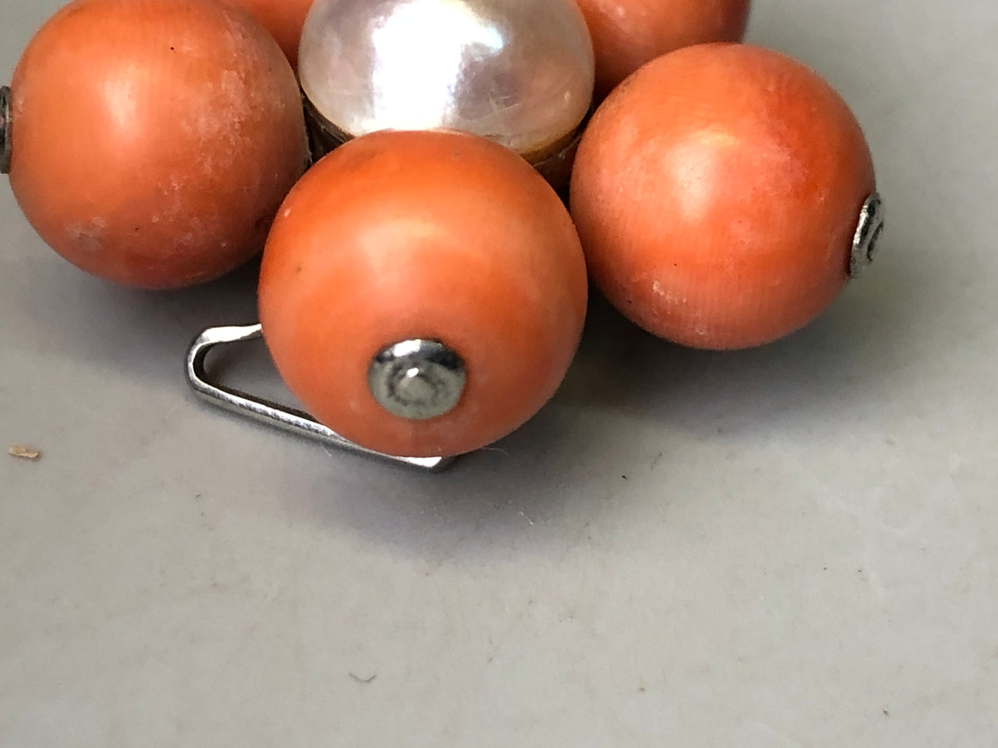 Y7758 OBIDOME Sash clip brooch real Coral pearl Japan antique kimono accessory