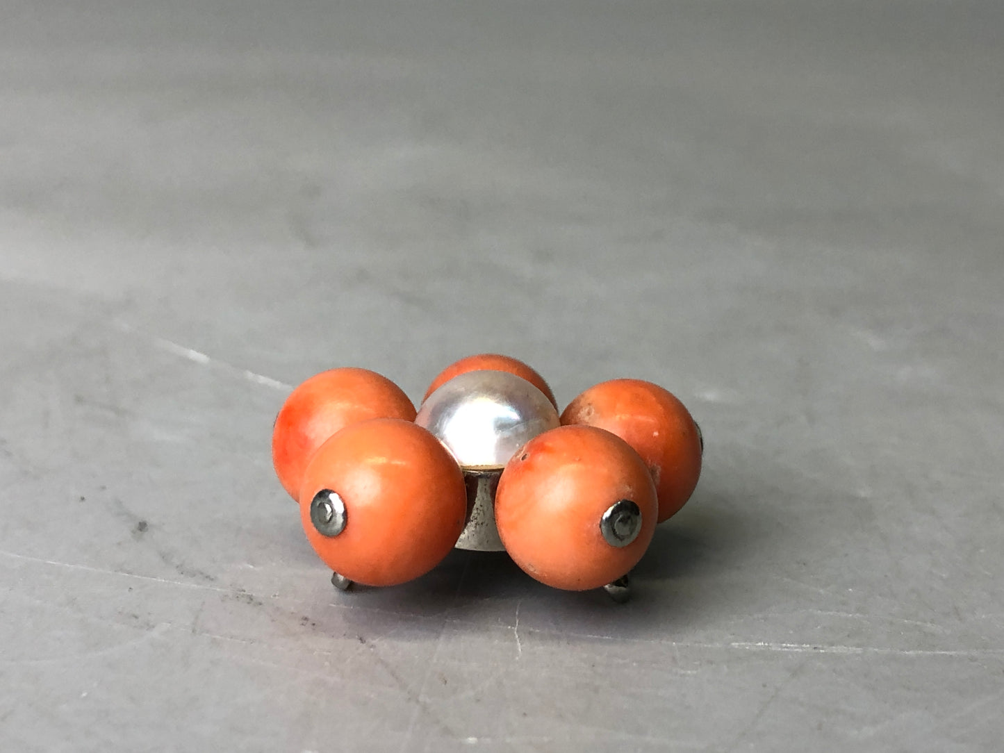 Y7758 OBIDOME Sash clip brooch real Coral pearl Japan antique kimono accessory