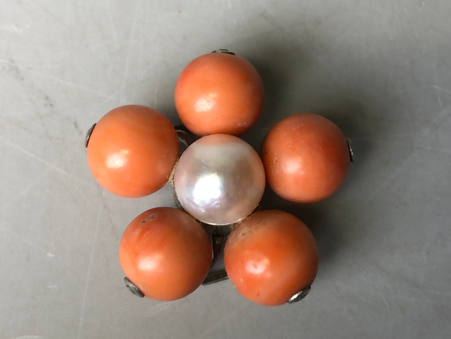 Y7758 OBIDOME Sash clip brooch real Coral pearl Japan antique kimono accessory