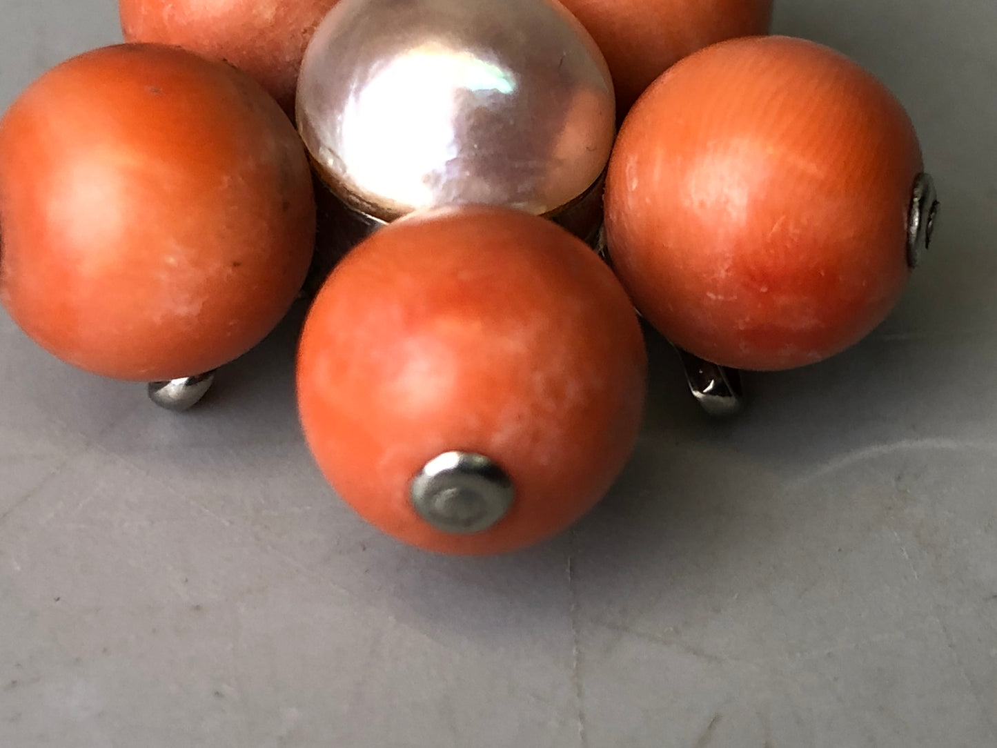 Y7758 OBIDOME Sash clip brooch real Coral pearl Japan antique kimono accessory