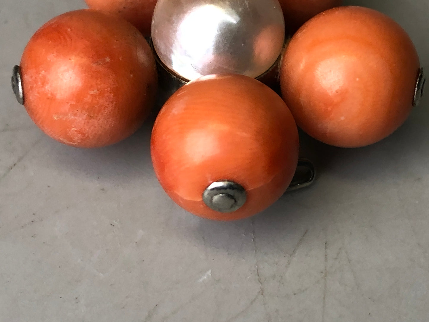 Y7758 OBIDOME Sash clip brooch real Coral pearl Japan antique kimono accessory