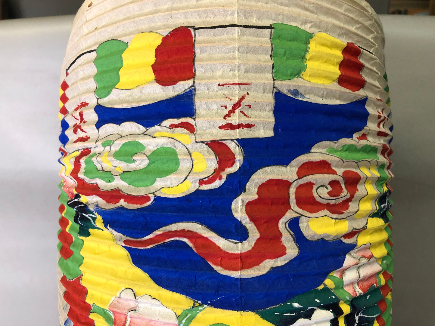 Y7775 CHOUCHIN foldable paper lantern color painting Andon light Japan antique