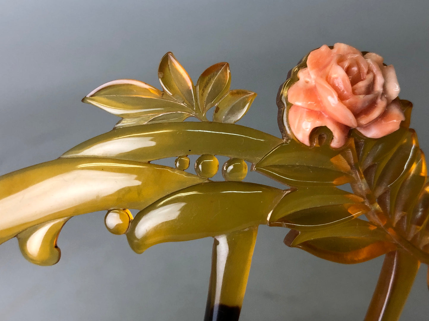 Y7784 KANZASHI Coral ornament Hair pin stick accessory Japan antique kimono