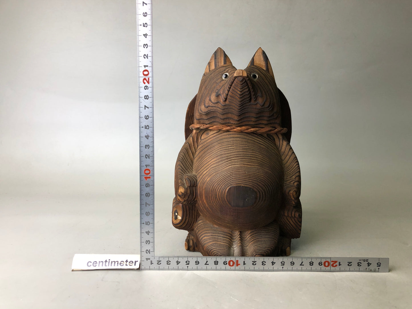 Y7791 OKIMONO wood carving Raccoon dog figurine signed Japan antique interior