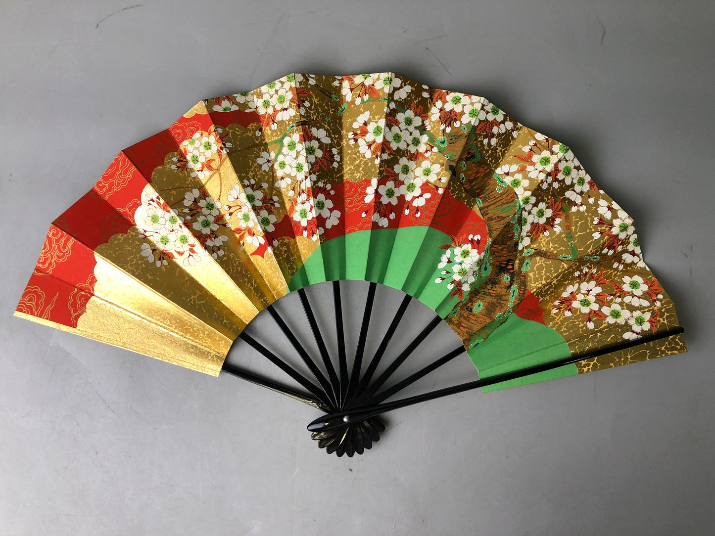 Y7816 SENSU Dancer's Fan cherry blossoms double-sided box Japan antique kimono
