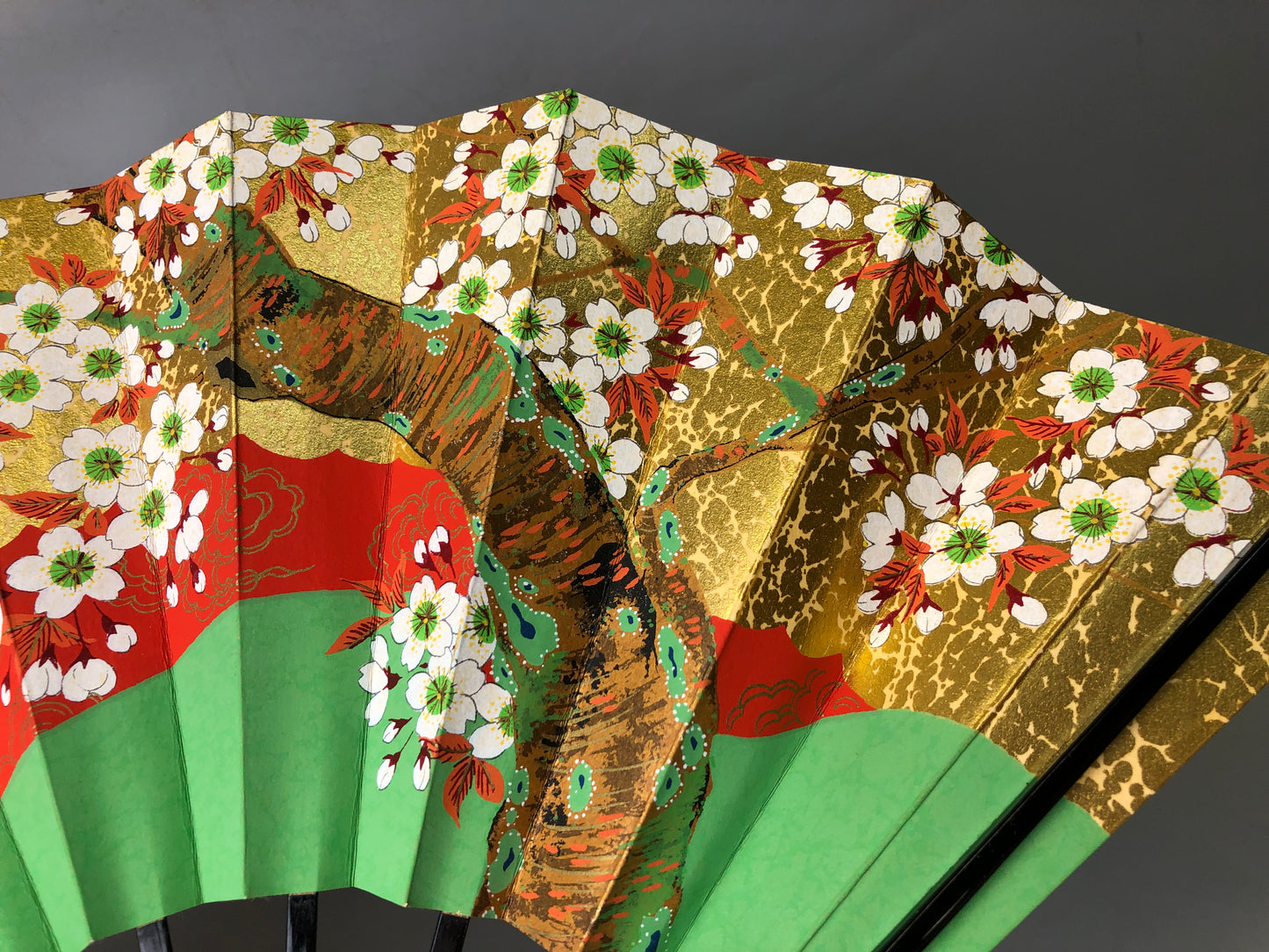 Y7816 SENSU Dancer's Fan cherry blossoms double-sided box Japan antique kimono