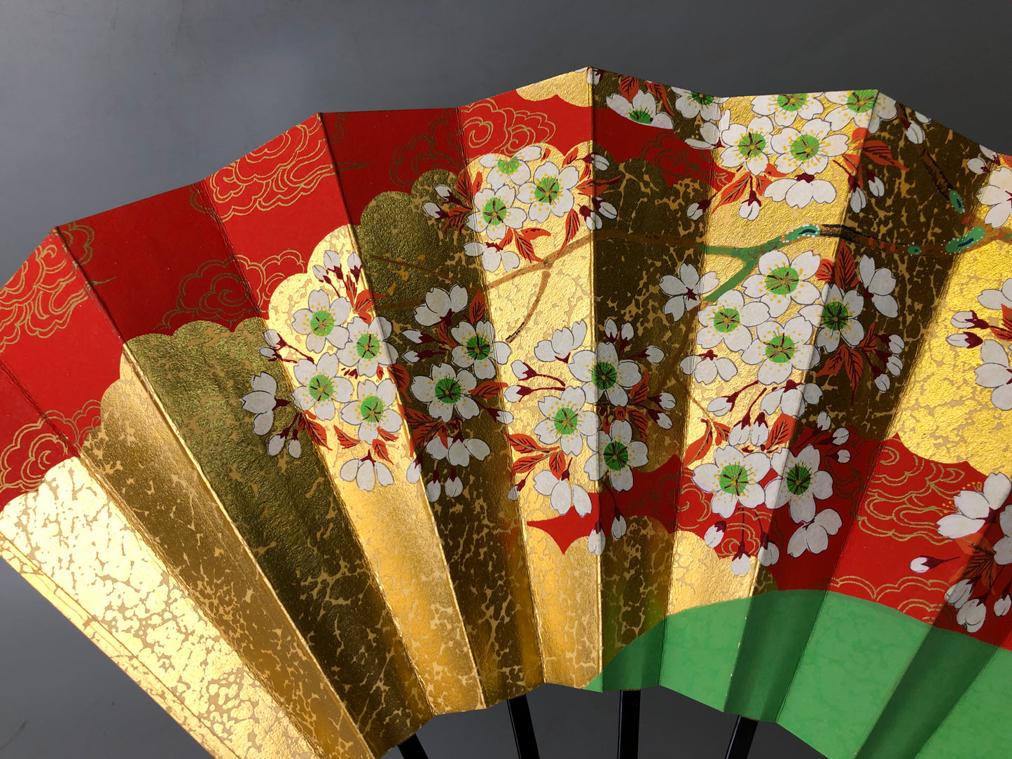 Y7816 SENSU Dancer's Fan cherry blossoms double-sided box Japan antique kimono
