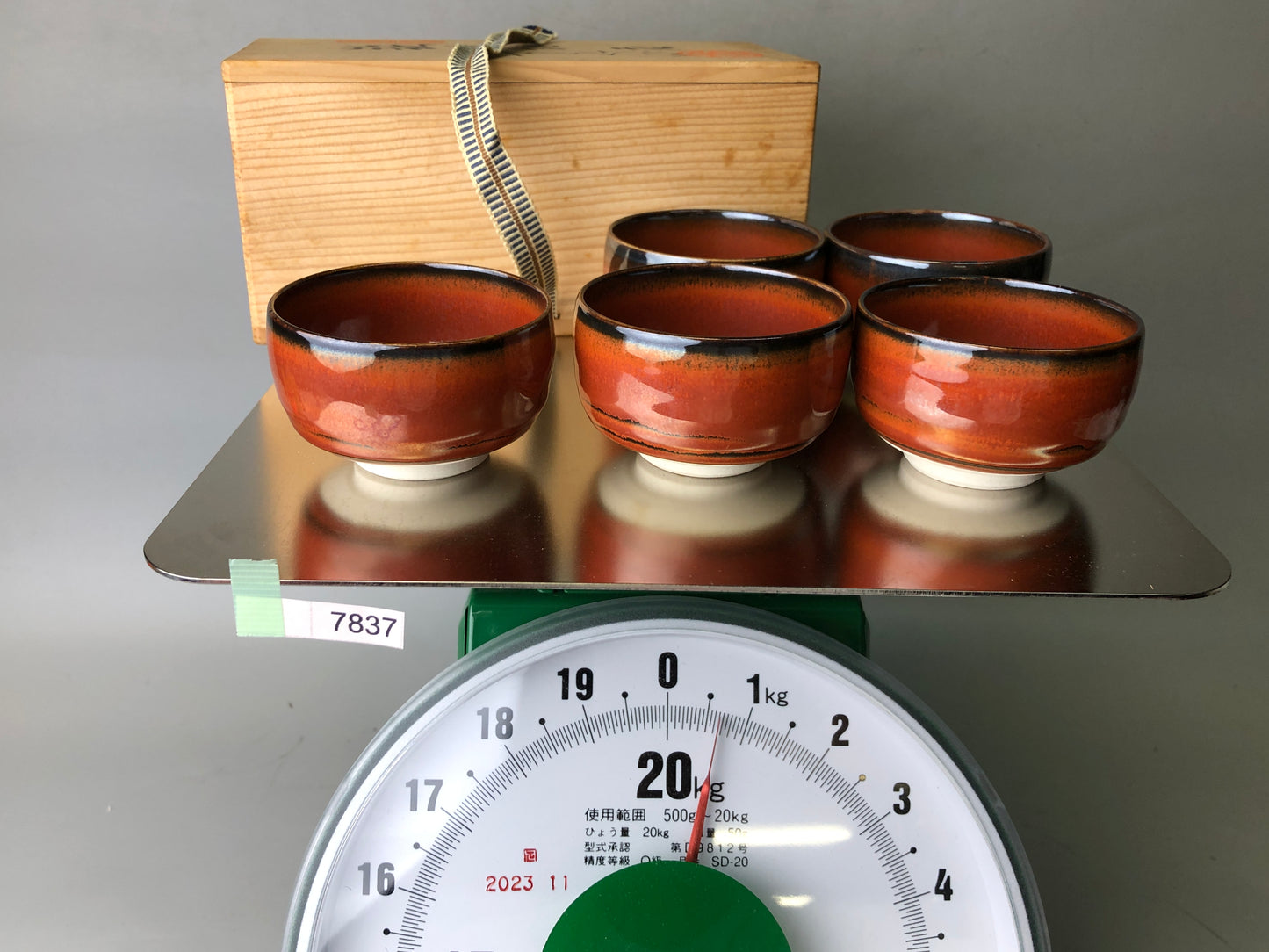 Y7837 YUNOMI Seto-ware teacup set of 5 signed box Japan antique tea ceremony