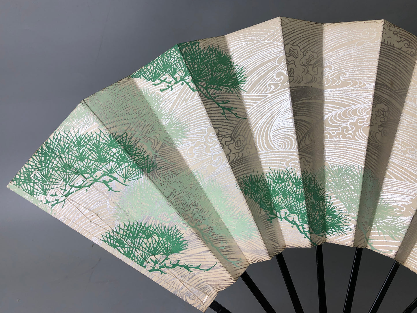 Y7838 SENSU Folding paper fan wave pattern pine bag Japan antique kimono