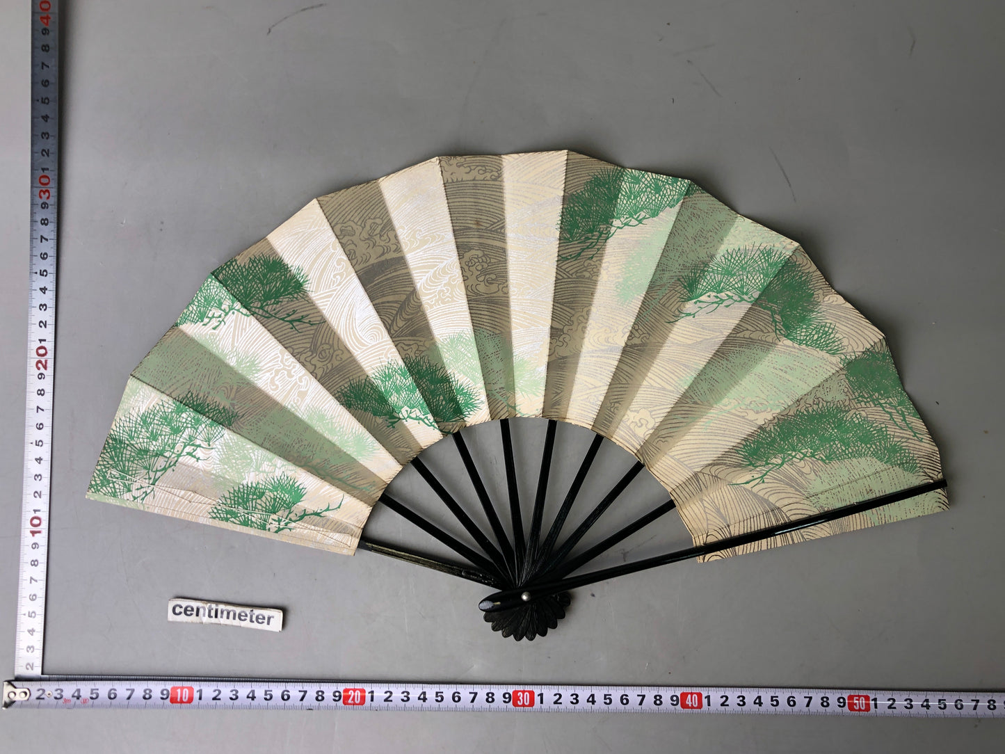 Y7838 SENSU Folding paper fan wave pattern pine bag Japan antique kimono