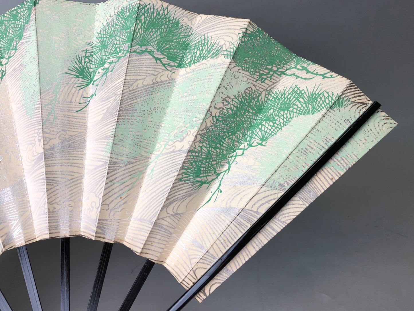 Y7838 SENSU Folding paper fan wave pattern pine bag Japan antique kimono