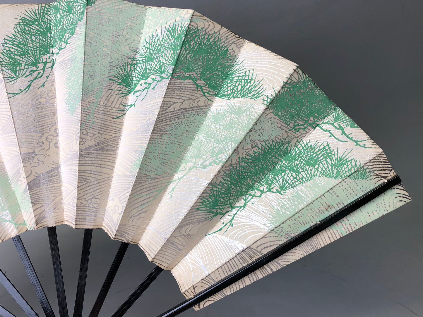 Y7838 SENSU Folding paper fan wave pattern pine bag Japan antique kimono