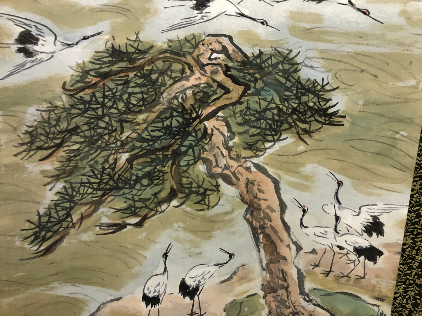 Y7845 KAKEJIKU Flock of cranes signed box Japan antique hanging scroll art decor