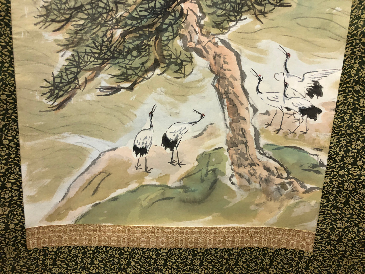 Y7845 KAKEJIKU Flock of cranes signed box Japan antique hanging scroll art decor