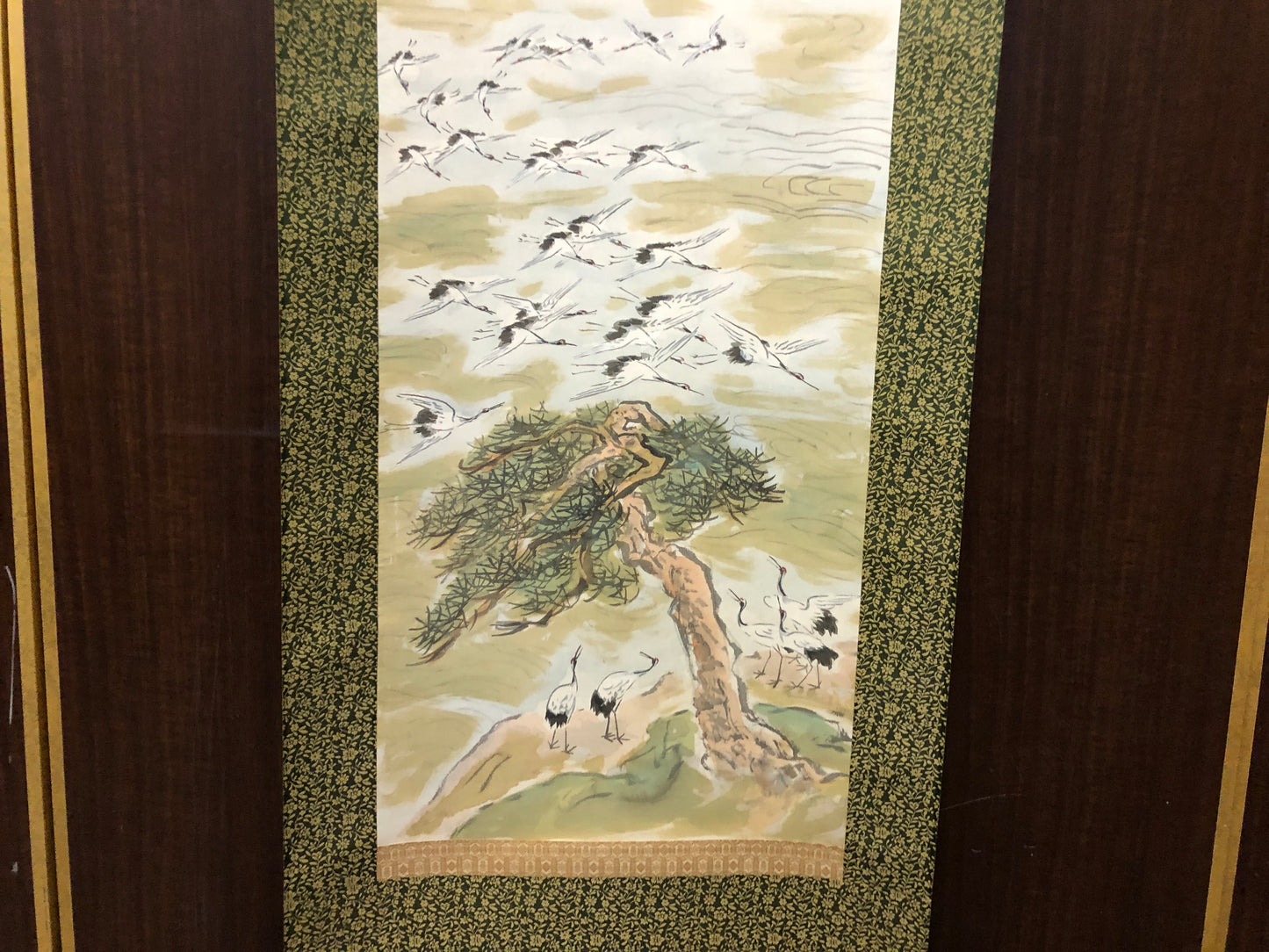 Y7845 KAKEJIKU Flock of cranes signed box Japan antique hanging scroll art decor