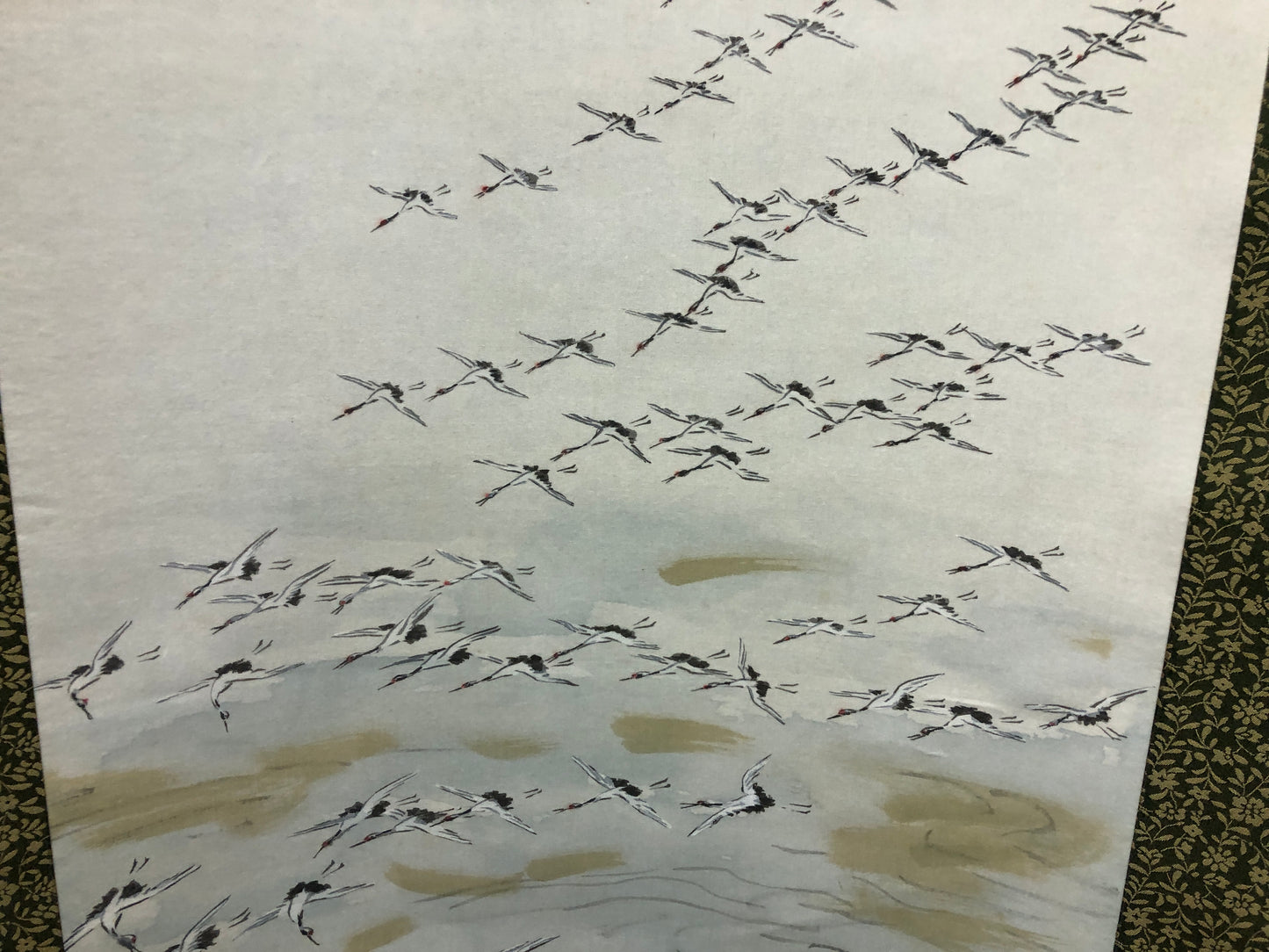 Y7845 KAKEJIKU Flock of cranes signed box Japan antique hanging scroll art decor