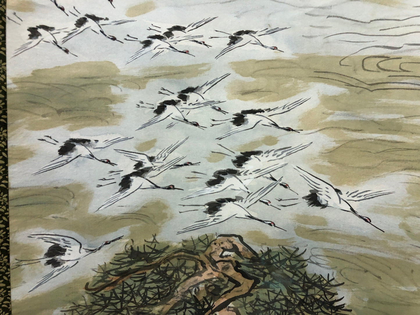Y7845 KAKEJIKU Flock of cranes signed box Japan antique hanging scroll art decor
