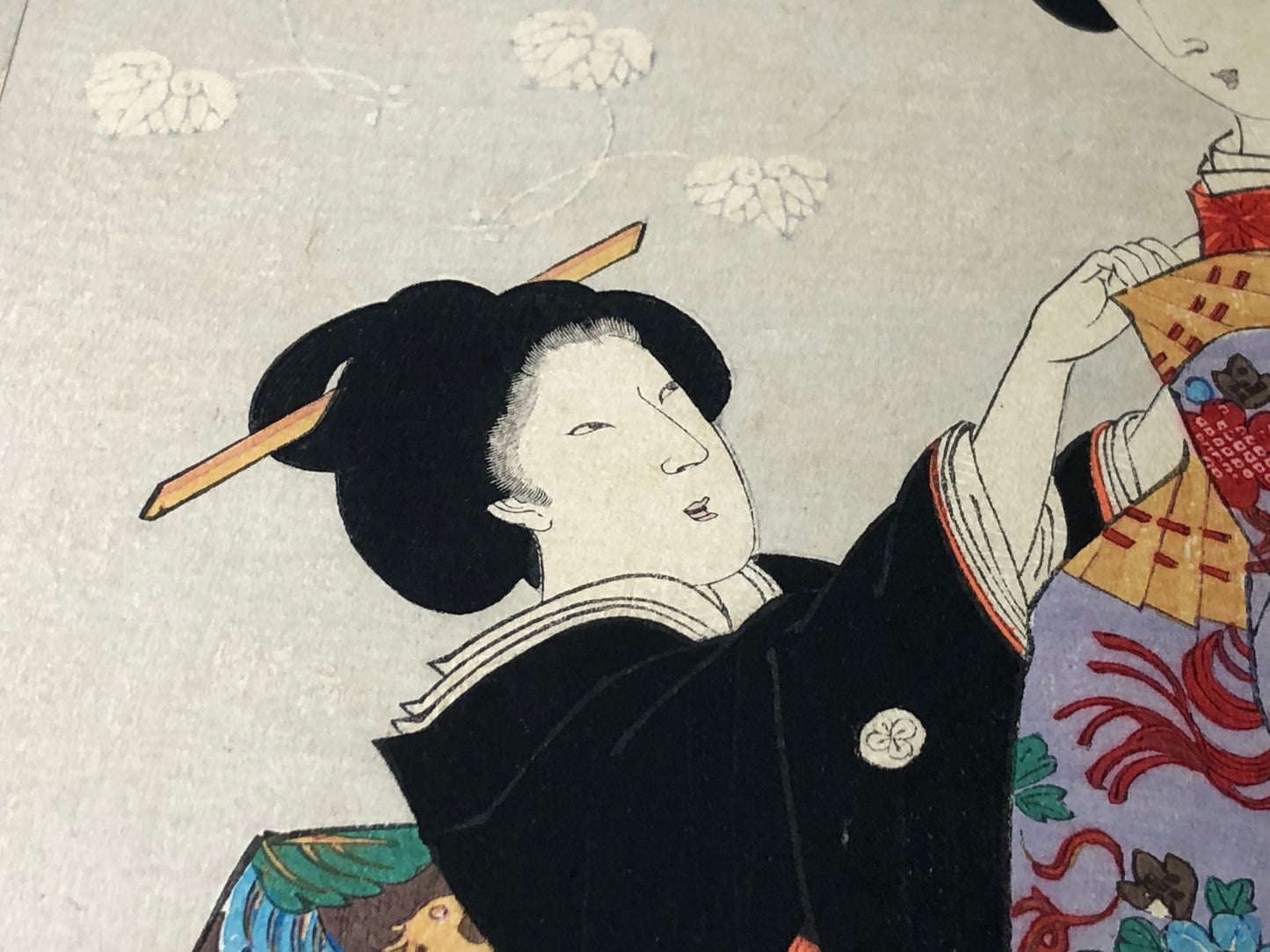 Y7855 WOODBLOCK PRINT Chikanobu triptych beautiful woman Japan Ukiyoe antique