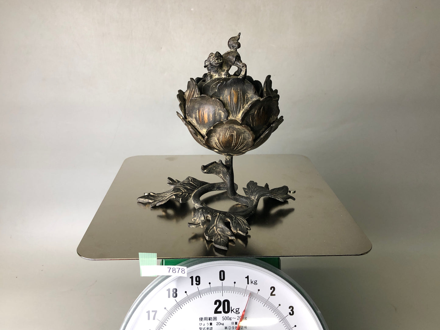 Y7878 KOURO Bronze lotus flower lion knob Japan antique Incense Burner fragrance