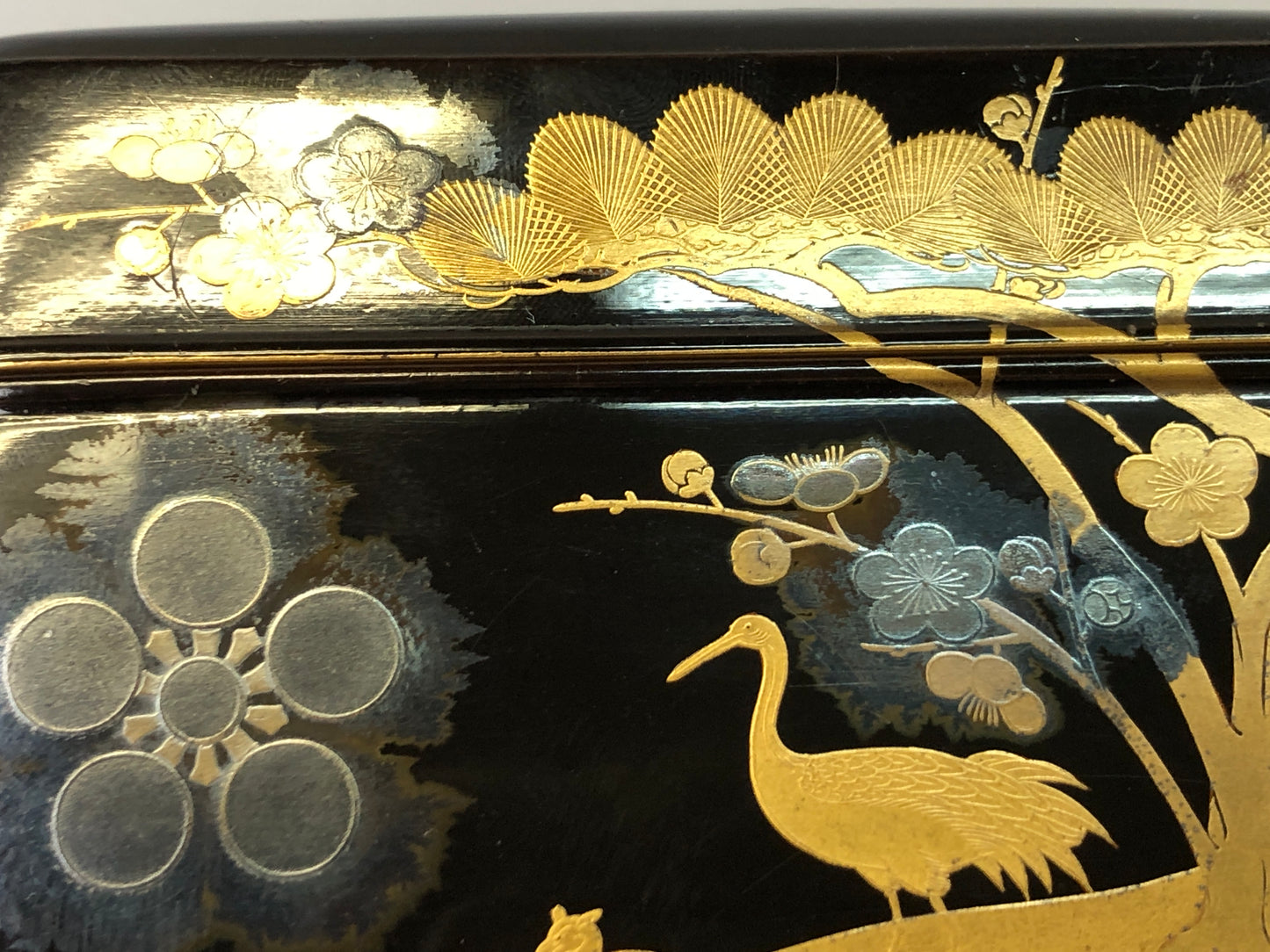 Y7886 BOX Gold Silver Makie small container Japan antique case storage interior