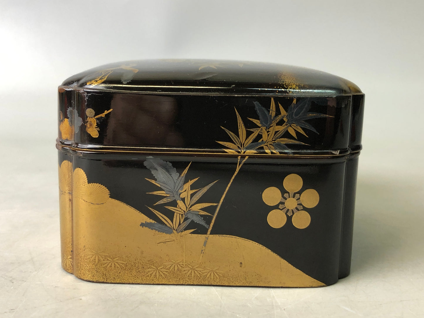 Y7886 BOX Gold Silver Makie small container Japan antique case storage interior