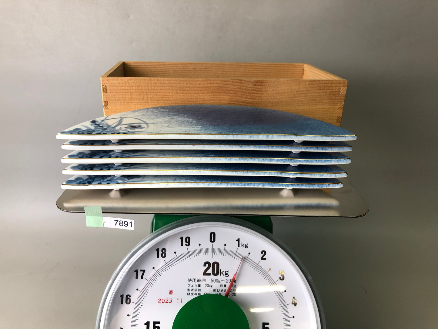 Y7891 DISH Kyo-ware Half moon shape plate set of 5 signed Japan antique kitchen