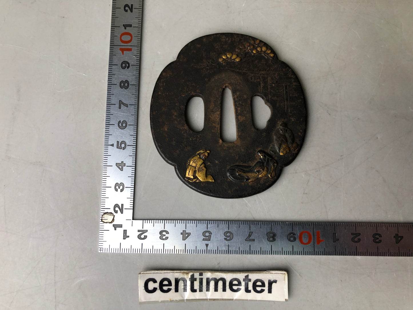Y7898 TSUBA Iron sword guard Inlay Japan antique samurai katana koshirae