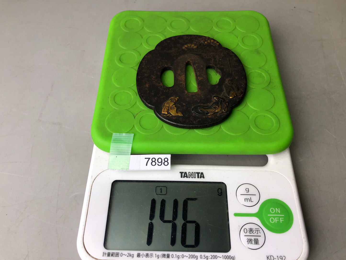 Y7898 TSUBA Iron sword guard Inlay Japan antique samurai katana koshirae