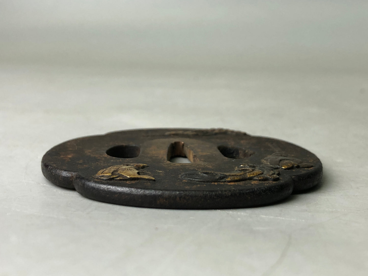 Y7898 TSUBA Iron sword guard Inlay Japan antique samurai katana koshirae