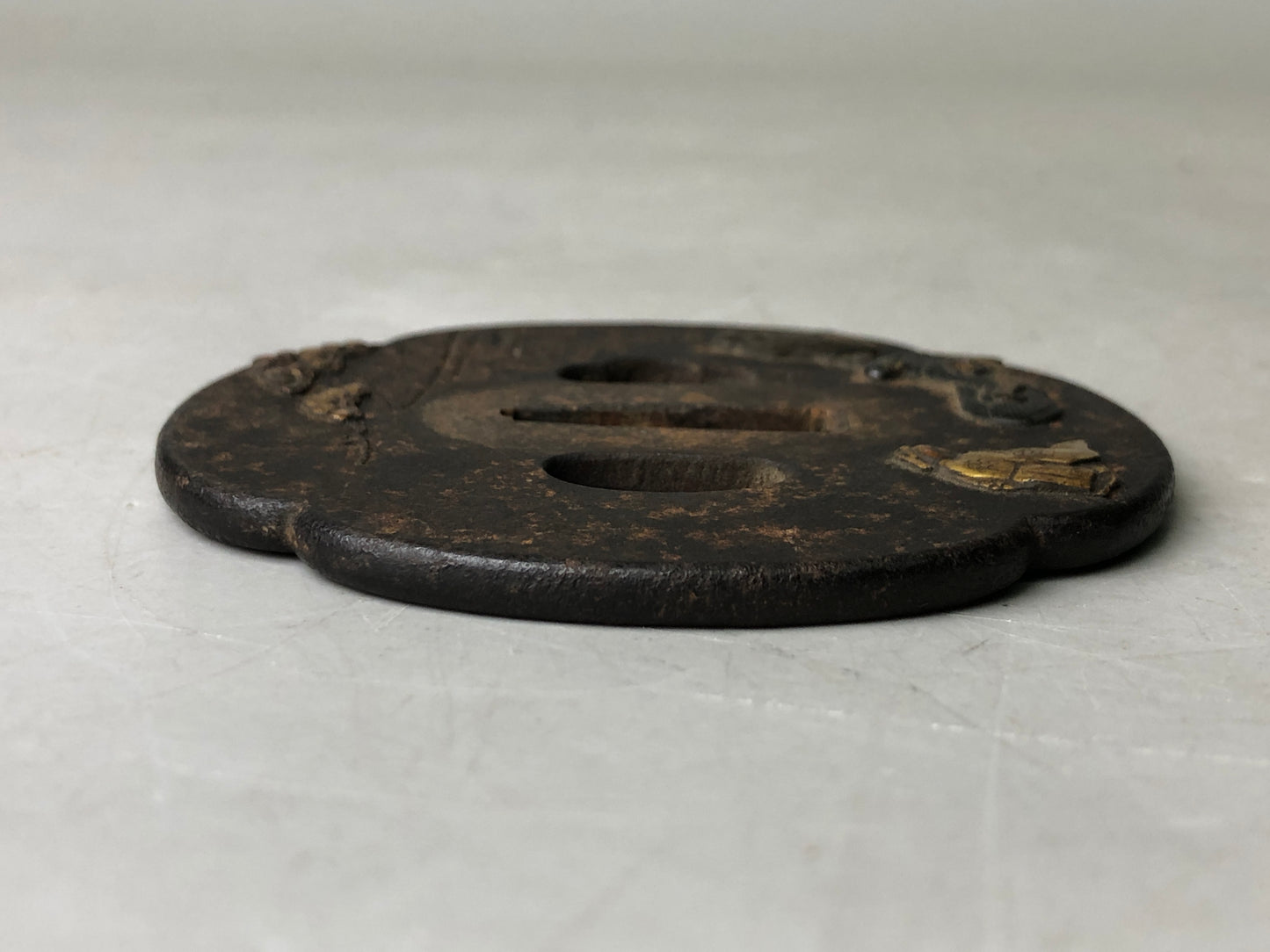 Y7898 TSUBA Iron sword guard Inlay Japan antique samurai katana koshirae