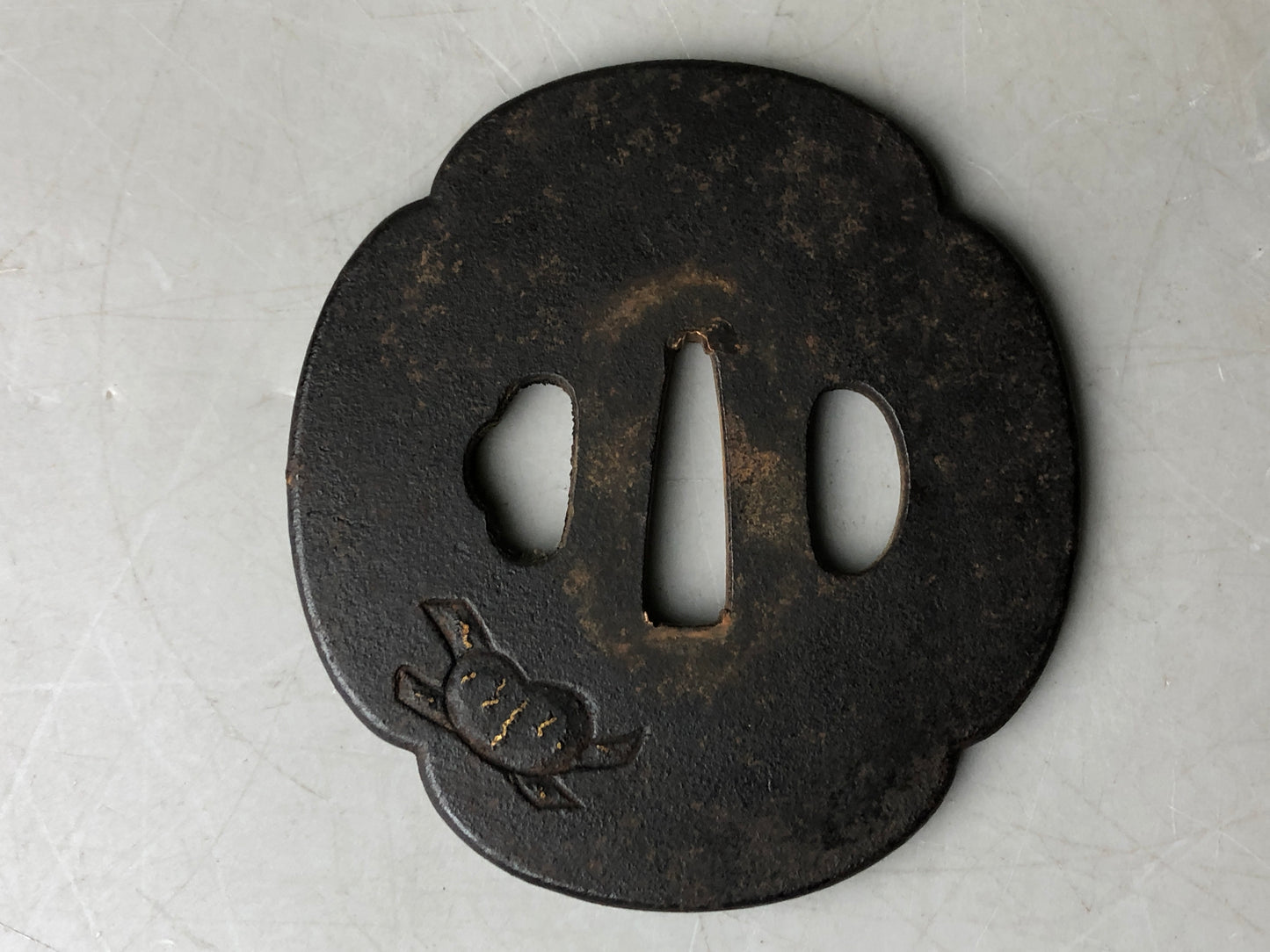 Y7898 TSUBA Iron sword guard Inlay Japan antique samurai katana koshirae