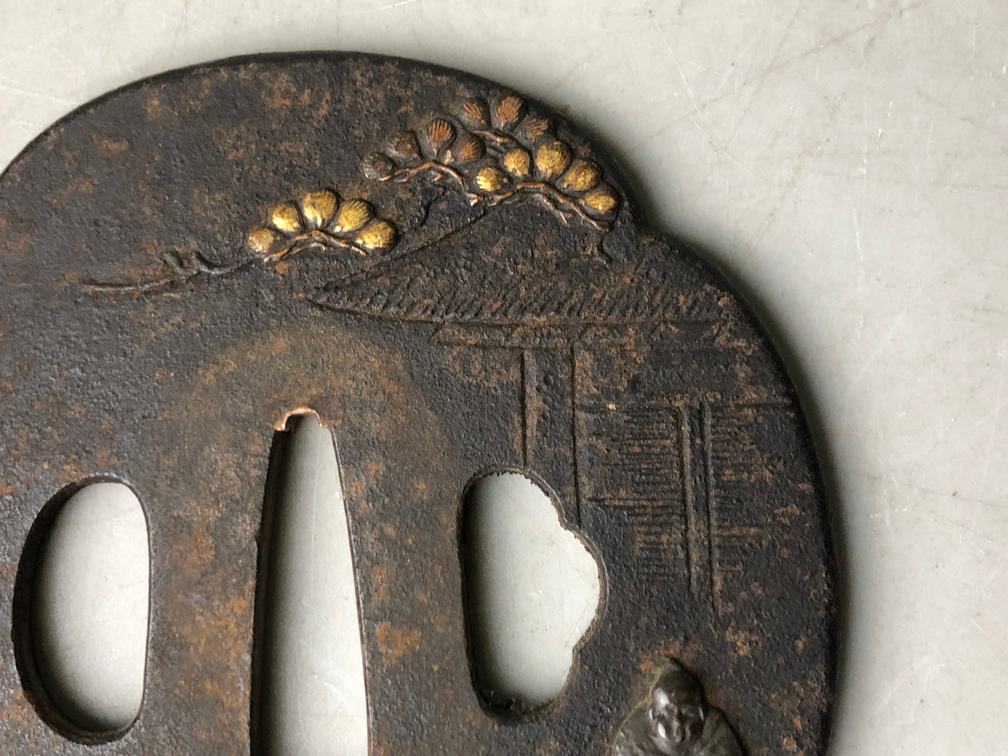 Y7898 TSUBA Iron sword guard Inlay Japan antique samurai katana koshirae