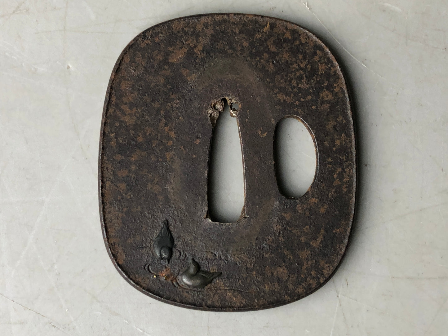 Y7903 TSUBA Iron sword guard Inlay Japan antique samurai katana koshirae