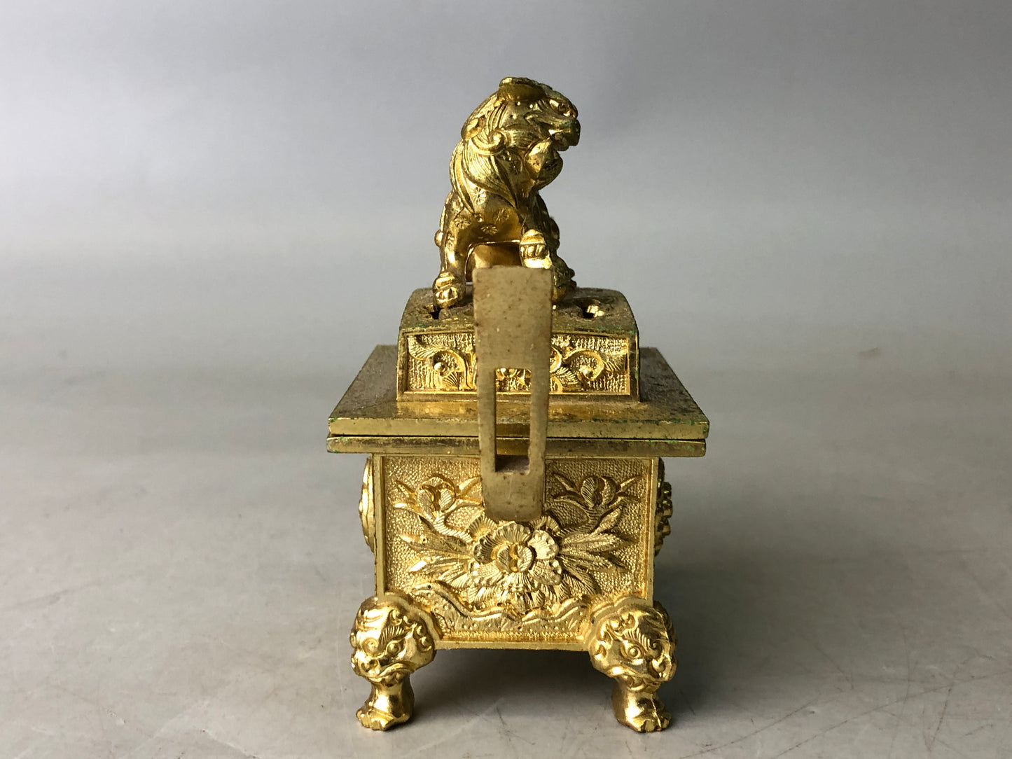 Y7911 KOURO Metal gold lacquer Lion knob Japan antique Incense Burner fragrance
