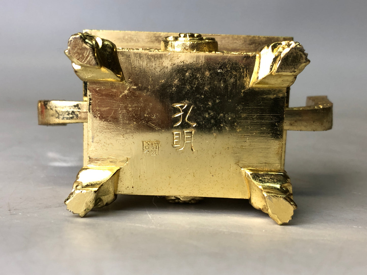 Y7911 KOURO Metal gold lacquer Lion knob Japan antique Incense Burner fragrance