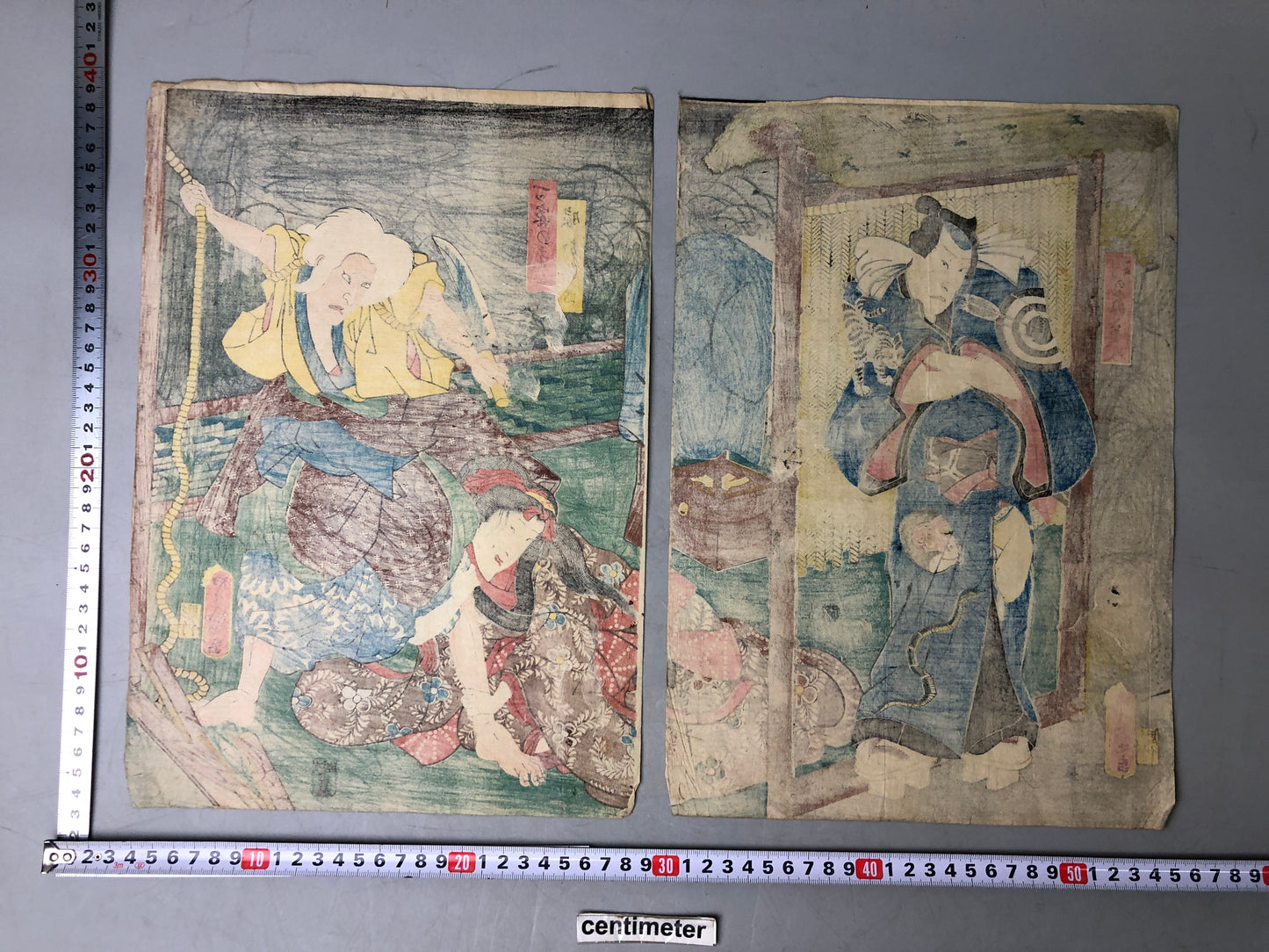 Y7915 WOODBLOCK PRINT Toyokuni Old woman diptych Japan Ukiyoe antique art decor